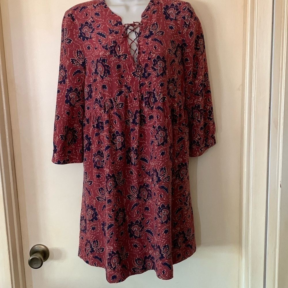 Madewell Rust Red Floral Lace-Up Mini Dress